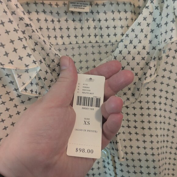 Anthropologie 11.1.Tylho White Printed Button Front Ruffled Neck Tunic - Picture 7 of 14